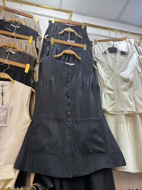 Button Down Vest Top With Skirts sets